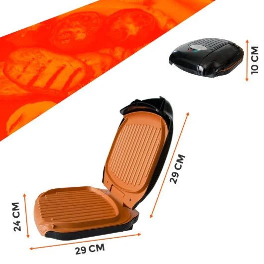 Dimensions du grill électrique compact – Gain de place assuré - fingodor.com Dimensions du grill électrique ouvert : 29x24 cm, fermé : 29x10 cm.