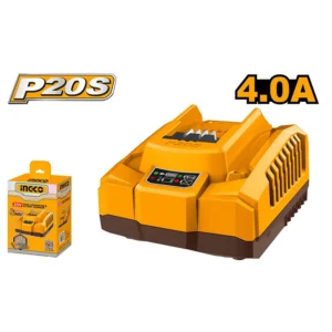 Chargeur rapide INGCO 20V 4.0A pour batteries P20S avec boîte couleur.