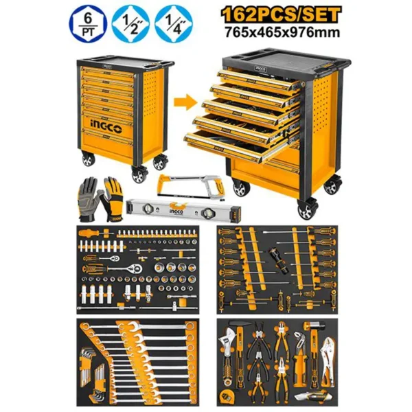 Chariot à outils complet INGCO 162 pièces – 7 tiroirs - fingodor.com Chariot à outils INGCO 162 pièces avec 7 tiroirs verrouillables
