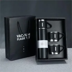 Set de thermos avec deux tasses en inox dans coffret cadeau noir