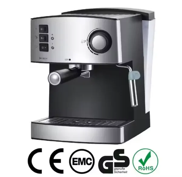 Expresso machine en inox certifiée avec mousseur à lait - fingodor.com Machine à café expresso certifiée CE, EMC, GS et RoHS
