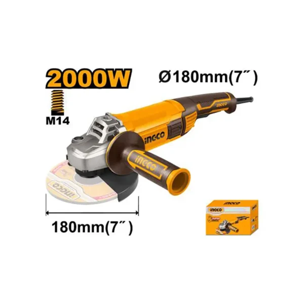 Meuleuse INGCO 2000W – 180 mm avec poignée auxiliaire - fingodor.com Meuleuse d’angle INGCO 2000W avec poignée latérale, sans disque.