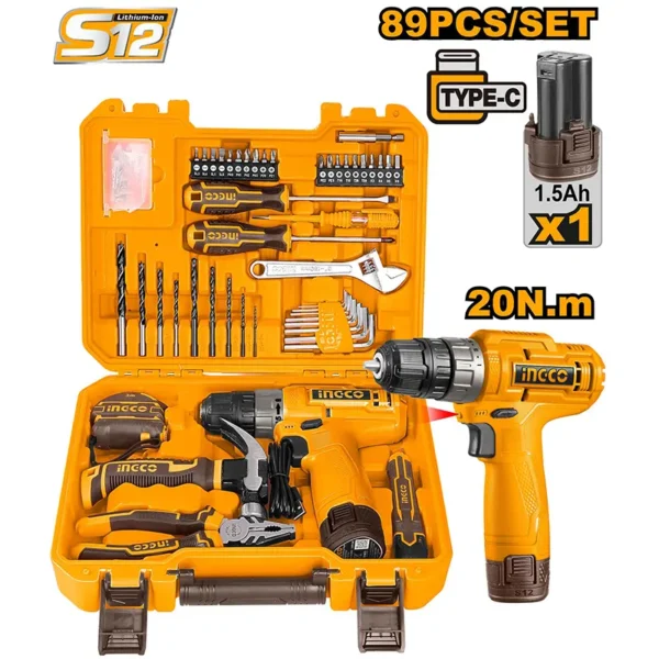 Perceuse sans fil 12V INGCO avec mallette et outils 89 pièces - fingodor.com Coffret perceuse sans fil INGCO 12V avec 89 accessoires