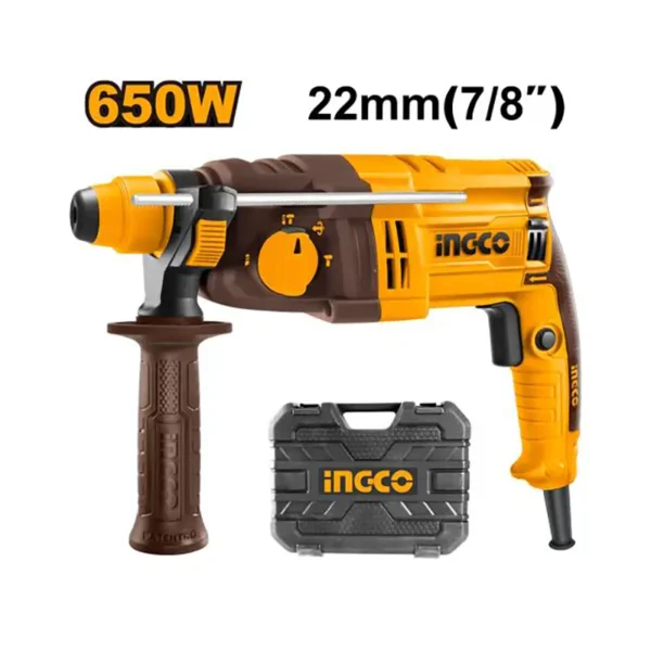 Marteau perforateur INGCO 650W – SDS Plus 22 mm - fingodor.com Marteau perforateur INGCO 650W SDS Plus 22 mm avec poignée, coffret et accessoires.