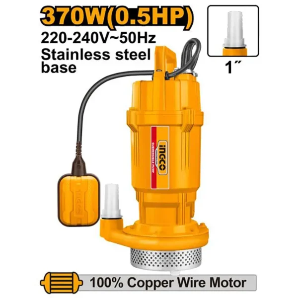 Pompe submersible INGCO 370W – 0.5HP eau propre - fingodor.com Pompe submersible INGCO 370W 0.5HP pour eau propre avec interrupteur à flotteur.