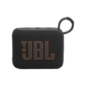 Enceinte Bluetooth JBL GO 4 avec logo JBL orange sur fond noir.