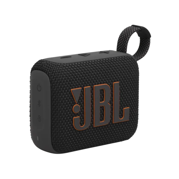 JBL GO 4 - Vue latérale - fingodor.com Enceinte JBL GO 4 vue de côté, mettant en avant son design compact et portable.