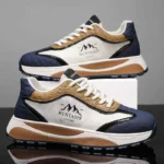 Sneakers homme bleu marine et camel avec semelle épaisse amortissante