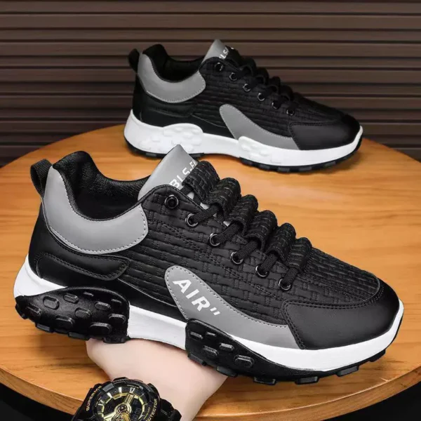Sneakers homme noires et grises – Semelle technique - fingodor.com Sneakers noires et grises homme, semelle à bulles amortissantes, style sportif urbain