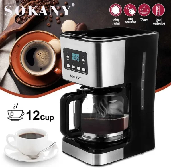 Cafetière SOKANY 12 tasses avec programmation et affichage - fingodor.com