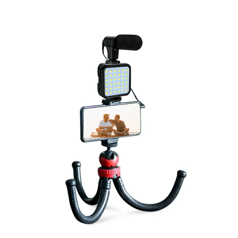 Kit de vlogging complet avec micro, LED, trépied et support smartphone