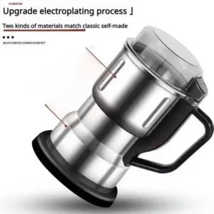 Détail du moulin électrique en inox avec matériaux électroplaqués