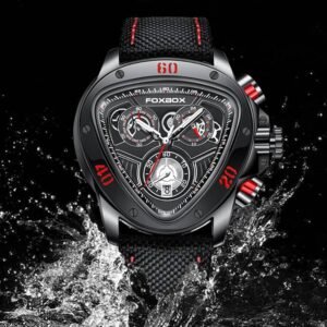 Montre FOXBOX Homme – Chronographe Sport Étanche Noire – Image 1