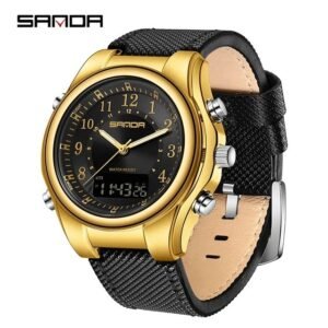 Montre SAMDA Homme – Analogique Digitale Dorée Étanche – Image 1