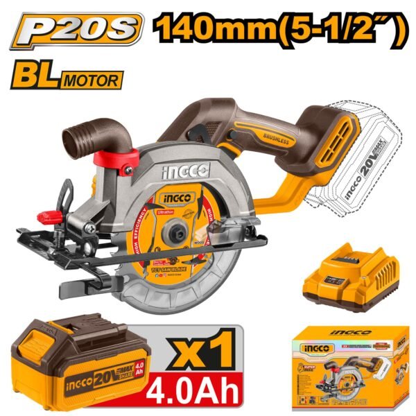 Scie circulaire INGCO 140mm – 20V Brushless avec 4.0Ah