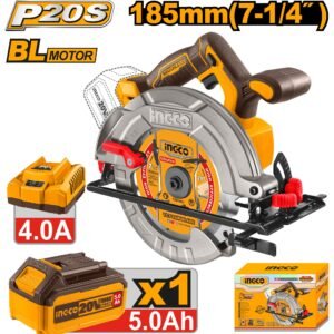 Scie circulaire INGCO 185mm – 20V Brushless, 5.0Ah, 4.0A