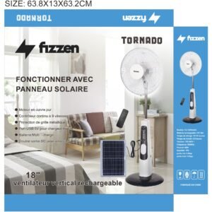 Ventilateur Fizzzen Tornado 18" Rechargeable Solaire